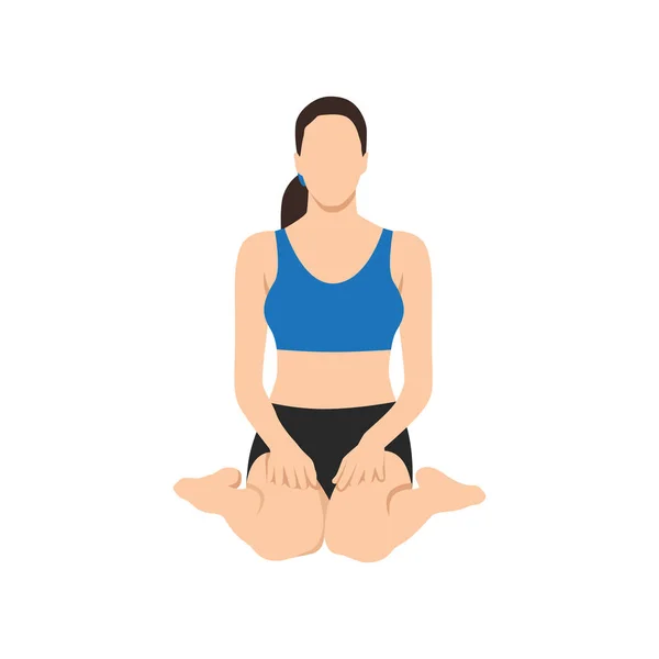 Femme Faisant Héros Pose Exercice Virasana Illustration Vectorielle Plate Isolée — Image vectorielle