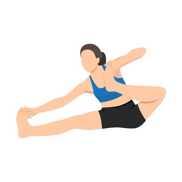 Donna Esegue Asana Yoga Akarna Dhanurasana Ardzhunasana Archer Pose Pose — Vettoriale Stock
