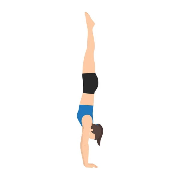 Woman Doing Adho Mukha Vrksasana Handstand Pose Yoga Exercise Flat — Stock Vector