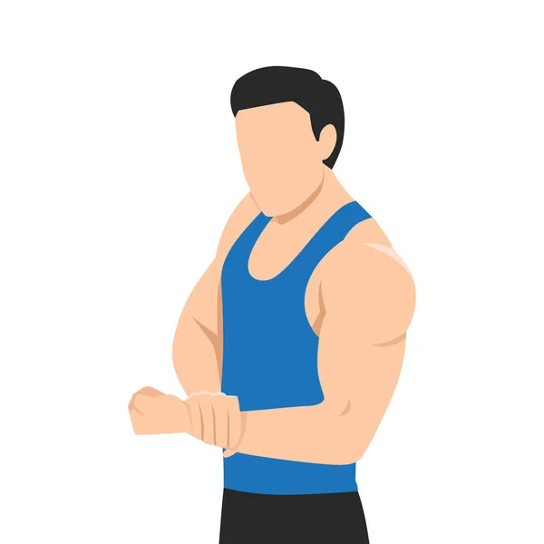 Junge Natürliche Bodybuilder Zeigt Seine Muskeln Seitenansicht Flache Vektordarstellung Isoliert — Stockvektor