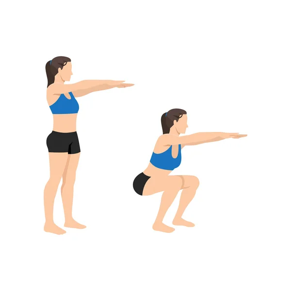 Femme Faisant Exercice Squat Poids Corporel Illustration Vectorielle Plate Isolée — Image vectorielle