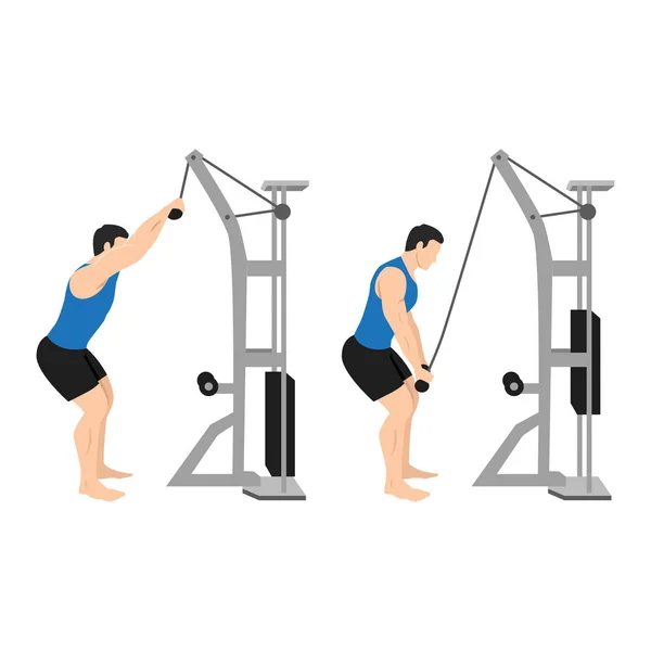 Man Doing Rope Pulldown Exercise Flat Vector Illustration Isolated White — Stock Vector