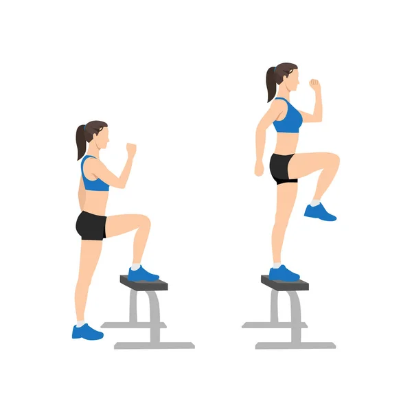 Woman Doing Step Knee Raises Exercise Flat Vector Illustration Isolated — Stock Vector
