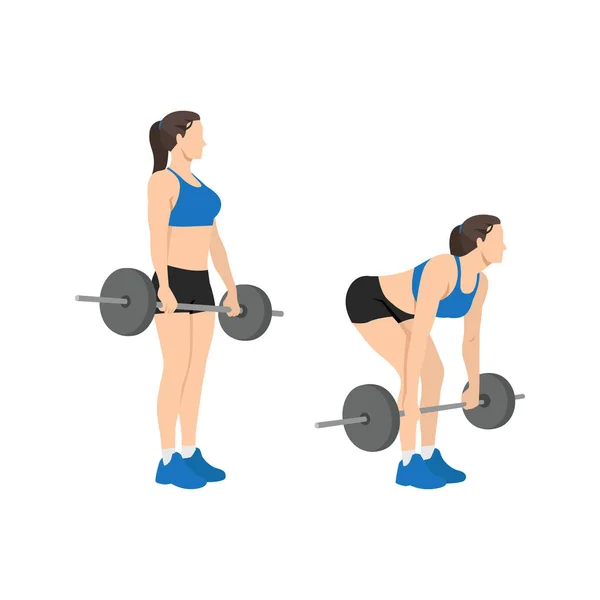 Woman Doing Barbell Deadlifts Exercise Flat Vector Illustration Isolated White — Stock Vector