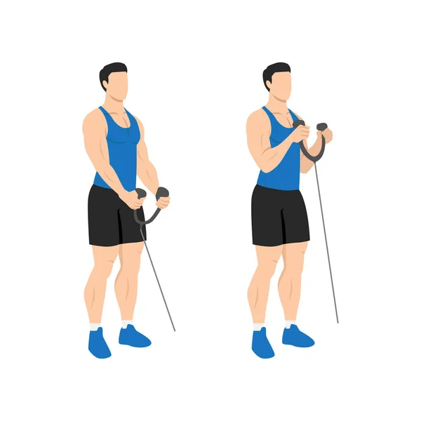 Homme Faisant Corde Biceps Marteau Boucle Illustration Vectorielle Plate Isolée — Image vectorielle