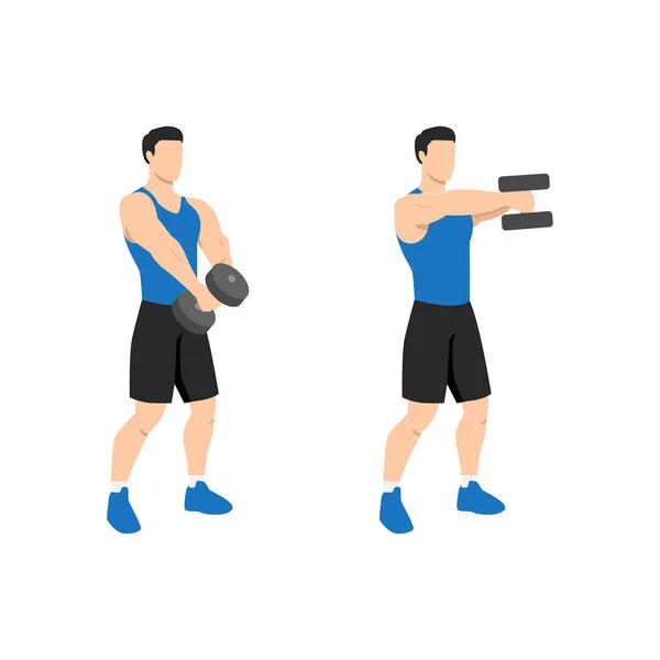 Homme Faisant Deux Mains Haltère Avant Lever Exercice Illustration Vectorielle — Image vectorielle