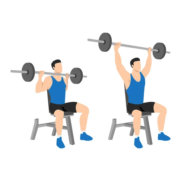 Man Doing Seated Barbell Shoulder Press Exercise Flat Vector Illustration — Stock Vector