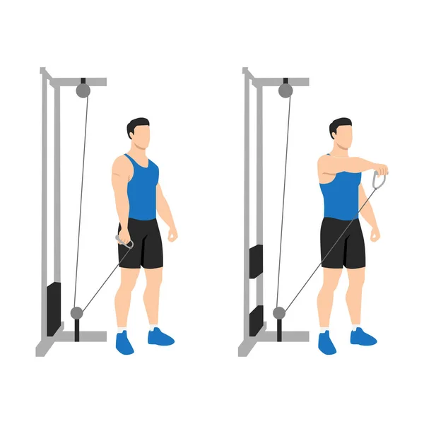 Man Doing Single Arm Cable Front Raise Exercise Flat Vector — Stock Vector