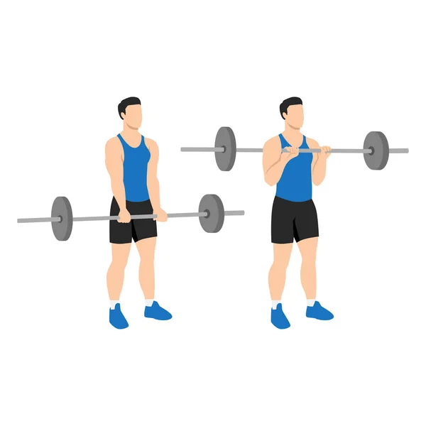 Man Doing Reverse Barbell Curl Flat Vector Illustration Isolated Different — Stock Vector