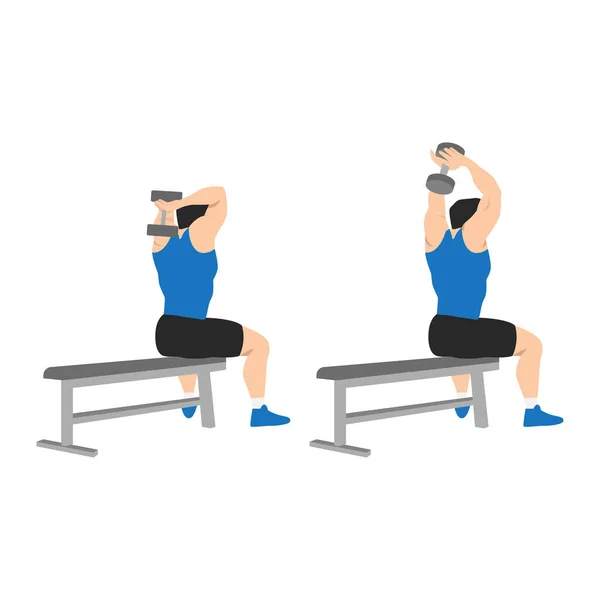 Man Doing Dumbbell Overhead Triceps Extension Exercise Flat Vector Illustration — Stock Vector