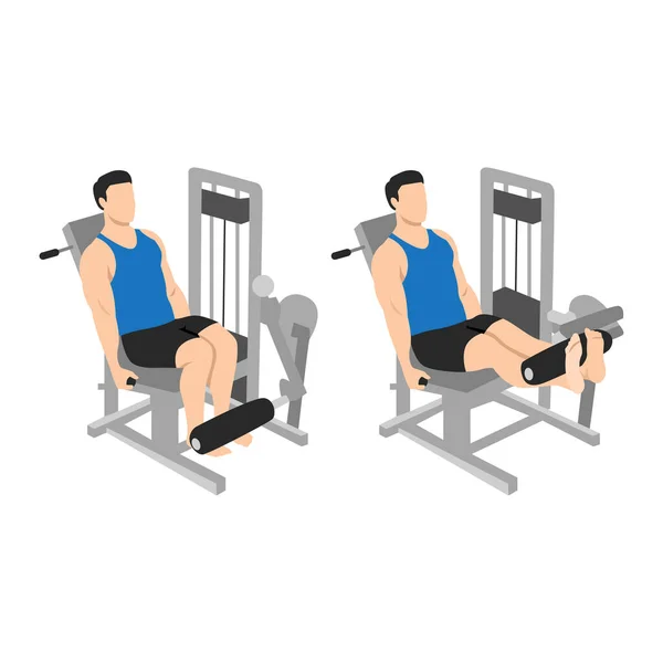 Man Doing Leg Extension Machine Exercise Flat Vector Illustration Isolated — Stock Vector