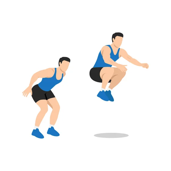 Man Doing Knee Tuck Jumps Exercise Flat Vector Illustration Isolated — Stock Vector