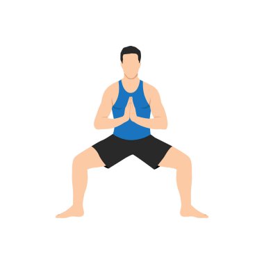 Tanrıça Poz Duası Elleri, Vahşi Açı Poz Duası Elleri, Zafer Pozu Duası Elleri, Utkata Konasana Namaste Elleri. Düz vektör çizimi beyaz arkaplanda izole edildi