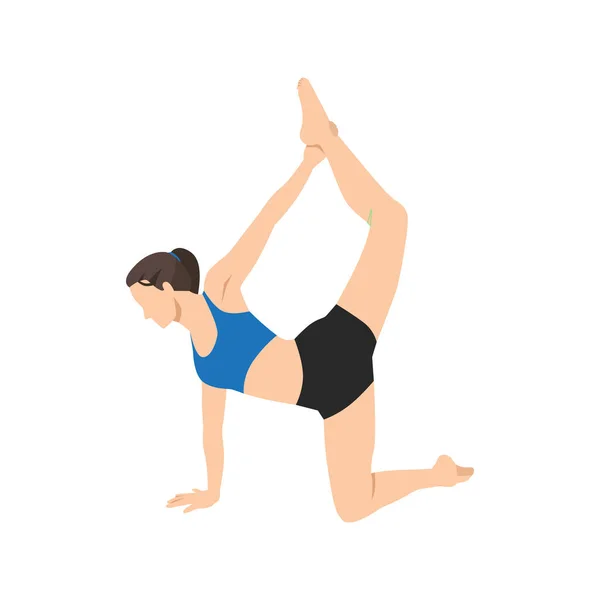 Wanita Melakukan Kapinjalasana Atau Partridge Pose Latihan Ilustrasi Vektor Datar - Stok Vektor