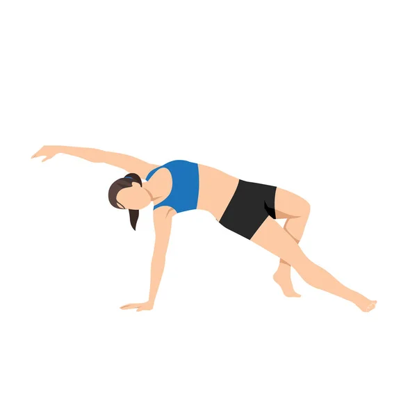 Woman Doing Eagle Leg Side Plank Exercise Flat Vector Illustration — Stock Vector