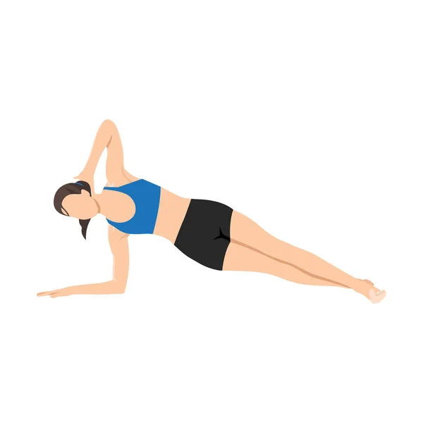 Femme Faisant Planche Latérale Avec Des Jambes Croisées Exercice Illustration — Image vectorielle