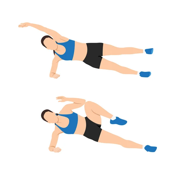 Donna Che Esercizi Crunches Side Plank Illustrazione Vettoriale Piatta Isolata — Vettoriale Stock