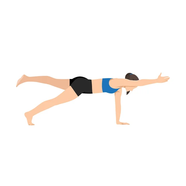 Een Vrouw Die Plank Pose One Arm Leg Lift Doet — Stockvector