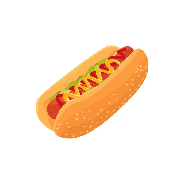 Flat Vector Illustration American Delicious Hot Dog Poster Advertisement Menu — Stock Vector