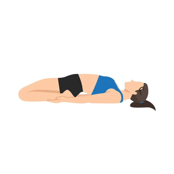 Donna Che Yoga Sdraiato Esercizio Eroe Reclinabile Supta Virasana Posa — Vettoriale Stock