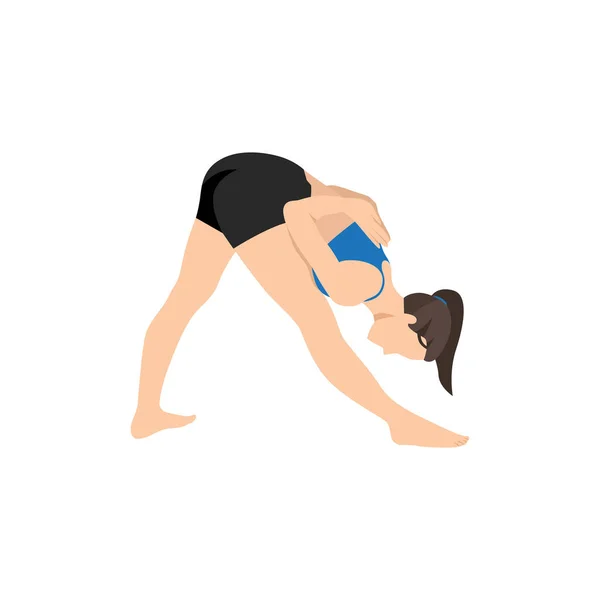 Mujer Joven Ntense Side Stretch Pose Pyramid Pose Single Leg — Vector de stock