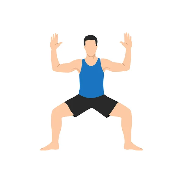 Homme Faisant Pose Déesse Pose Angle Féroce Pose Squat Victoire — Image vectorielle