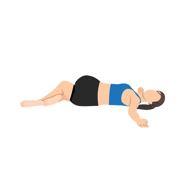 Femme Faisant Supta Matsyendrasana Pose Yoga Pose Torsion Colonne Vertébrale — Image vectorielle