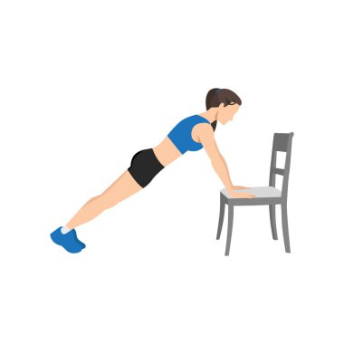 Woman doing Incline plank on chair exercise. Flat vector illustration isolated on white background clipart