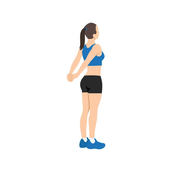 Femme Faisant Exercice Étirement Épaule Inversée Illustration Vectorielle Plate Isolée — Image vectorielle