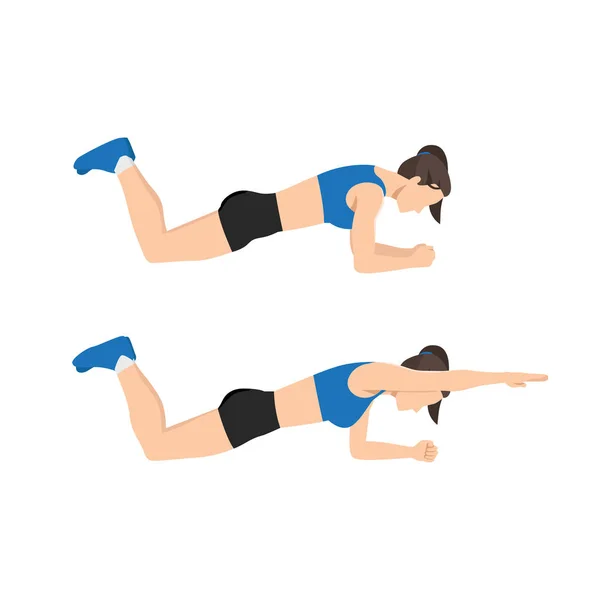 Vrouw Doen Knie Plank Bereiken Met Zwemmer Pose Oefening Vlakke — Stockvector