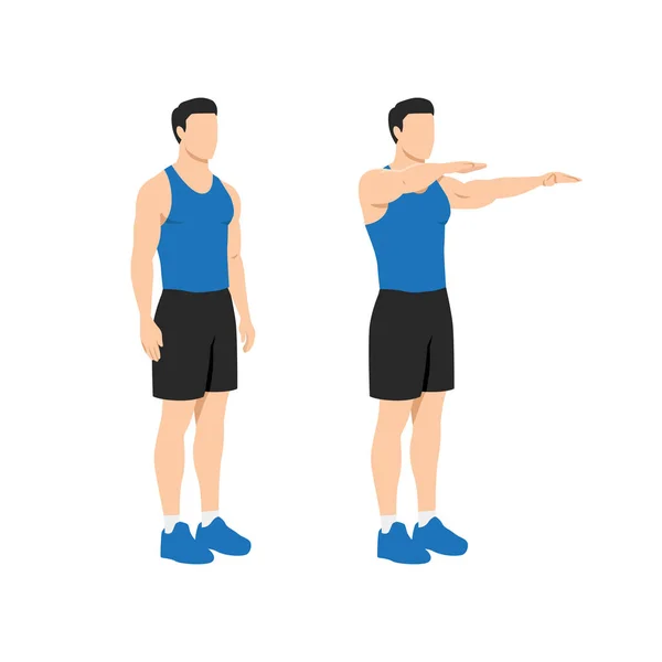 男子做双臂前置运动 白色背景上孤立的平面矢量图解 — 图库矢量图片