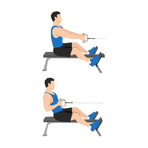 Homme Faisant Assis Bas Câble Rangées Arrière Exercice Illustration Vectorielle — Image vectorielle