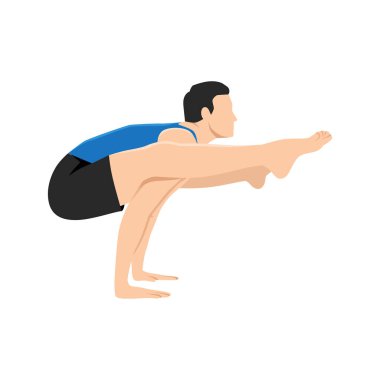 Firefly Poz Varyasyonu yapan adam. Tittibhasana varyasyonu üzerinde çalış. Düz vektör çizimi beyaz arkaplanda izole edildi