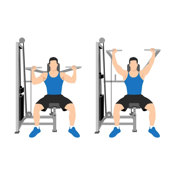 Man Doing Shoulder Press Exercise Weight Machine Exercise Flat Vector — Stock Vector