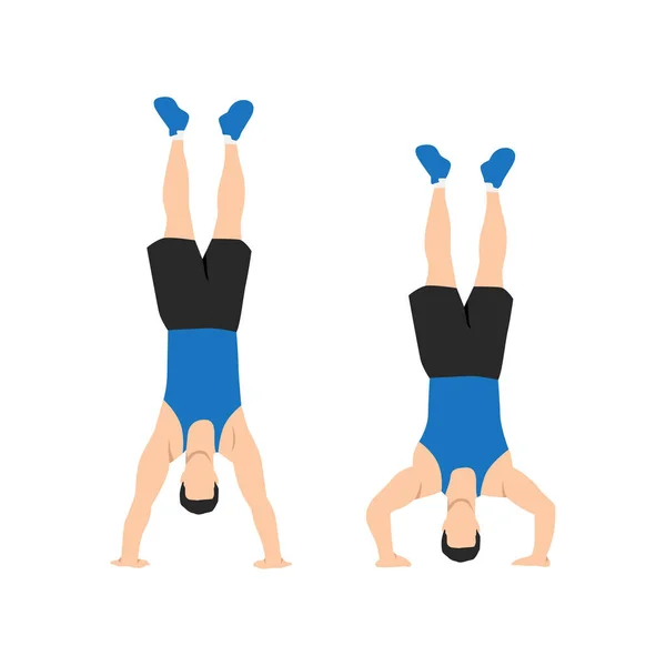 Man Doing Handstand Push Exercise Flat Vector Illustration Isolated White — Stock Vector