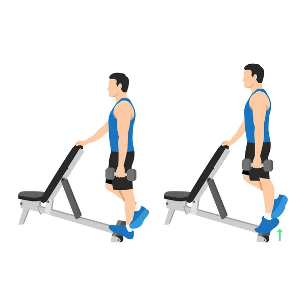 Omul Care Face Ridicarea Vițelului Picioare Exerciții Gantere Ilustrație Vectorială — Vector de stoc