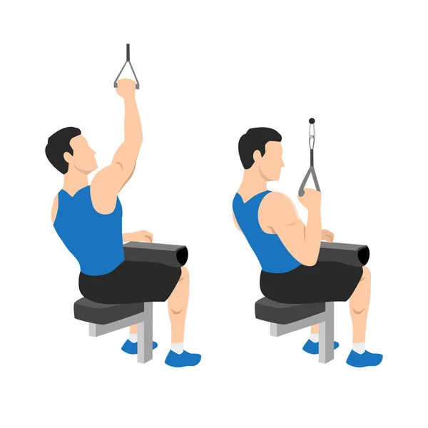 Man Doing One Arm Lat Pull Pull Downs Pullover Exercise — Stock Vector