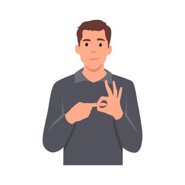 Genç adam seks simülasyonu yapıyor ve içine girme hareketi yapıyor. Düz vektör çizimi beyaz arkaplanda izole edildi