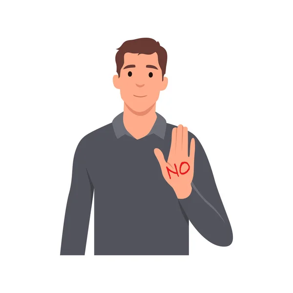 Young Man Politely Refuses Offer Thank You Flat Vector Illustration — Stock Vector