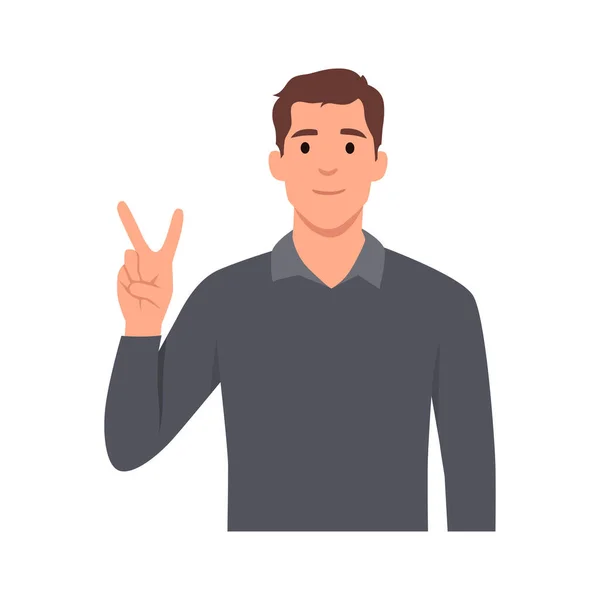 Young Man Showing Peace Sign Trendy Person Making Victory Winner — Stock Vector