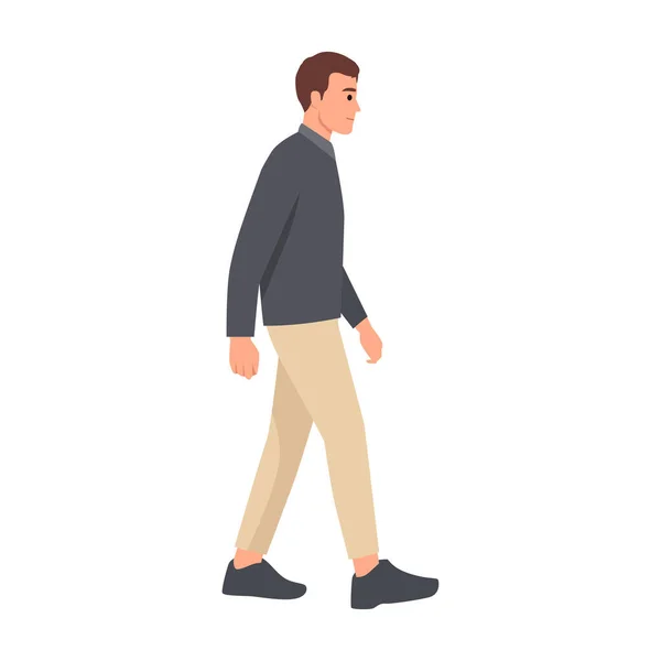 Боковой Вид Человека Идущего Вперед Плоская Векторная Иллюстрация Белом Фоне — стоковый вектор