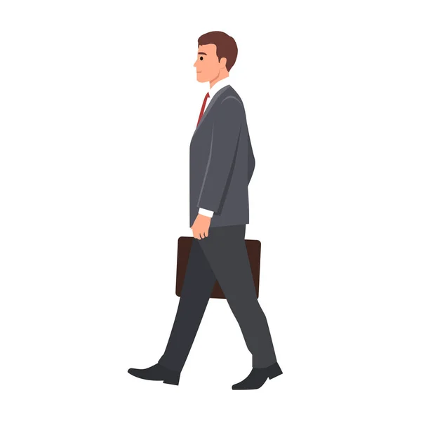 Side View Young Businessman Walking Forward Flat Vector Illustration Isolated — Stock Vector
