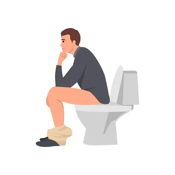 Jongeman Krijgt Idee Het Toilet Zitten Denken Terwijl Zijn Hand — Stockvector