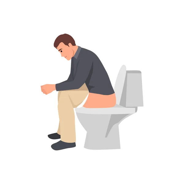 Mladý Muž Sedí Záchodě Sní Ploché Vektorové Ilustrace Izolované Bílém — Stockový vektor