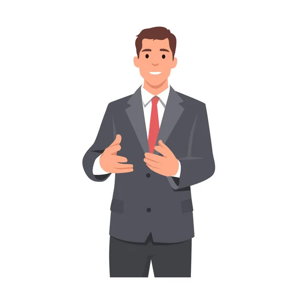 Business Man Manager Formal Suit Standing Doing Demonstrating Showing Presenting — Stock Vector