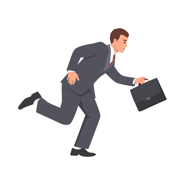 Young Businessman Jumping Briefcase Flat Vector Illustration Isolated White Background — Stock Vector