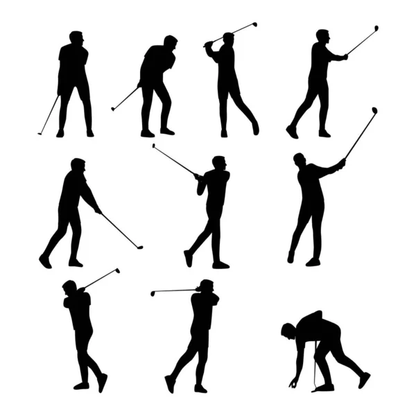 Uomo Golfisti Personaggio Impostato Illustrazione Vettoriale Piatta Isolata Sfondo Bianco — Vettoriale Stock