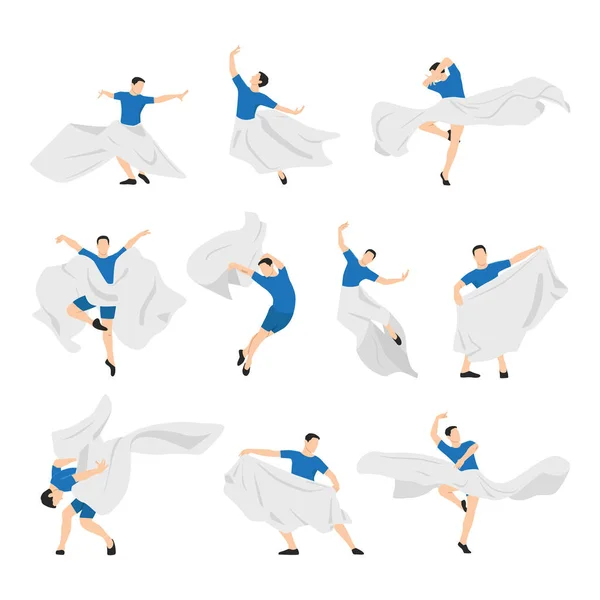 Χορευτής Μπαλέτου Βάζει Χαρακτήρες Επίπεδη Διανυσματική Απεικόνιση Απομονωμένη Λευκό Φόντο — Διανυσματικό Αρχείο
