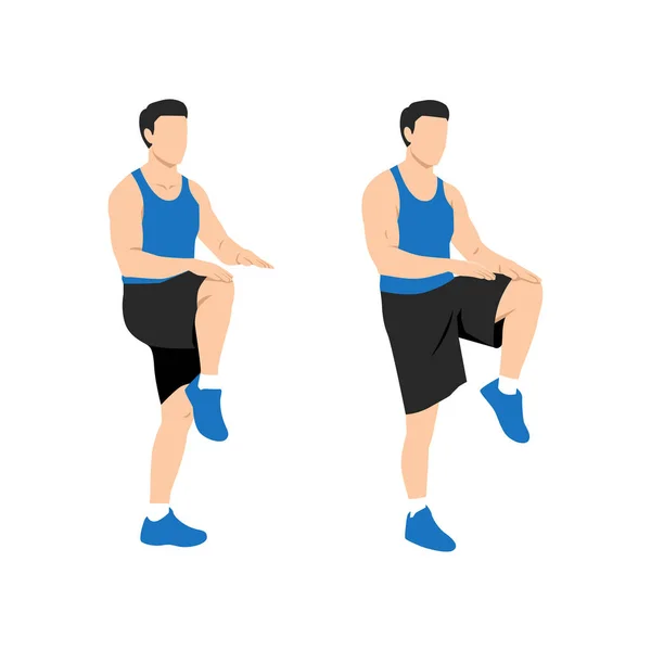 Mann Mit Hohen Knien Das Vordere Knie Hebt Sich Laufen — Stockvektor