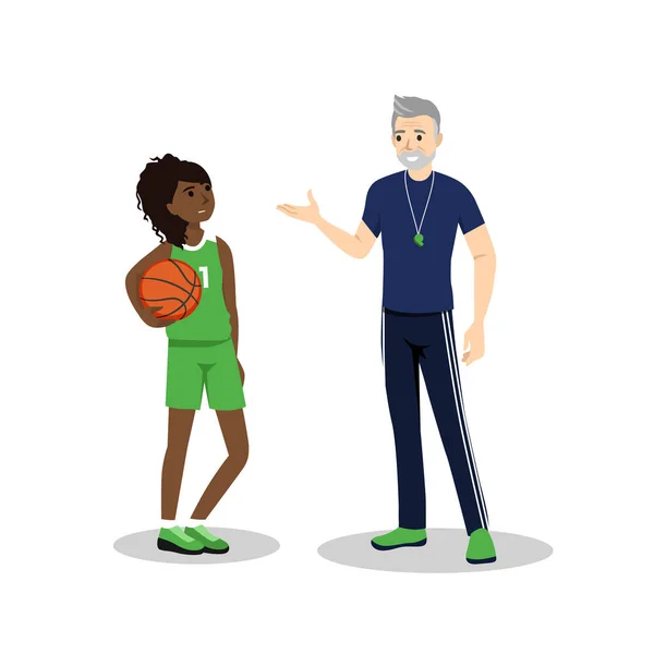Entraîneur Basket Ball Son Athlète Communiquent Communication Amis Multinationaux Les — Image vectorielle